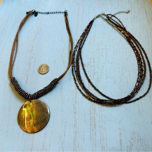 Lia Sophia Brown Shell And Brown Beaded Necklaces Set‎ of 2